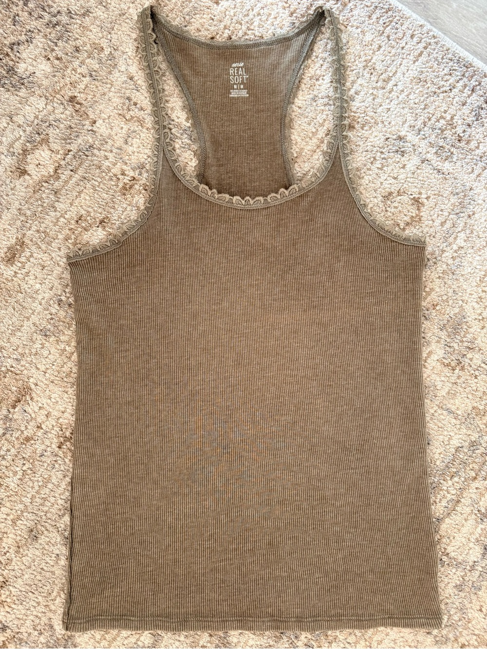 🌸Aerie Olive Ribbed Lace-Trim Racerback Tank🌸